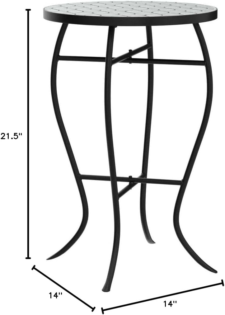 Quality Outdoor Living 29-KY03WH Accent Side Table - Small, Colorful Mosaic Design, Rust-Resistant Steel Frame, White
