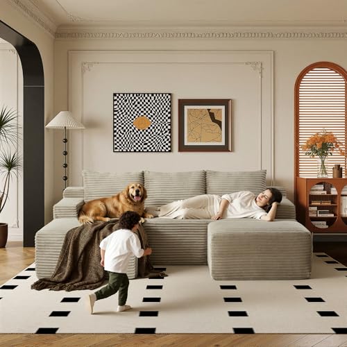 Image of 96 inch Sectional Couches for Living Room Cloud Couch Sofa with L-Shape Upholstered Boneless Couchs Modern Modular Sectional Couch with Chaise (Camel, 96.1 inch U Shape with Left Facing Chaise)