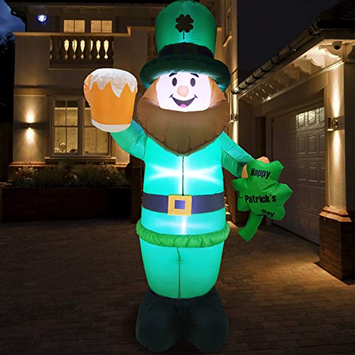 Leprechaun gonflable geant de 2.4m illuminé avec trefles et chope irlandaise - 3
