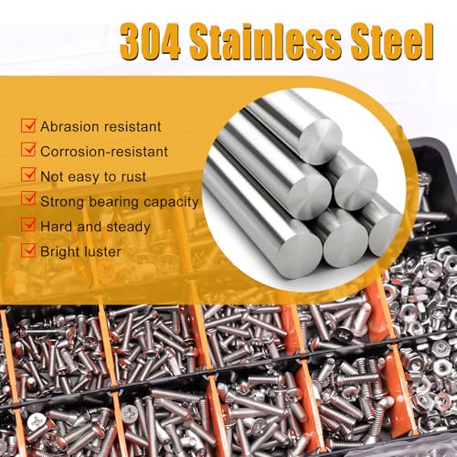 Image of weideer 1605PCS Machine Screws Assortment Kit, 304 Stainless Steel Nuts and Bolts,Phillips Pan Head and Flat Head Screws with Nuts, Bolts,Washers,Organizer Box #4-40#6-32#8-32#10-24#1 /4-20
