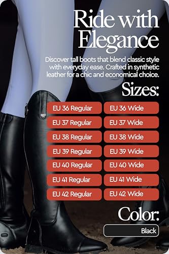Image of HORZE Synthetic Leather Dressage Tall Riding Boots for Women Equestrian | Water-resistant equestrian tall boots for women with a rear zipper closure and all-weather fit for daily stable riding