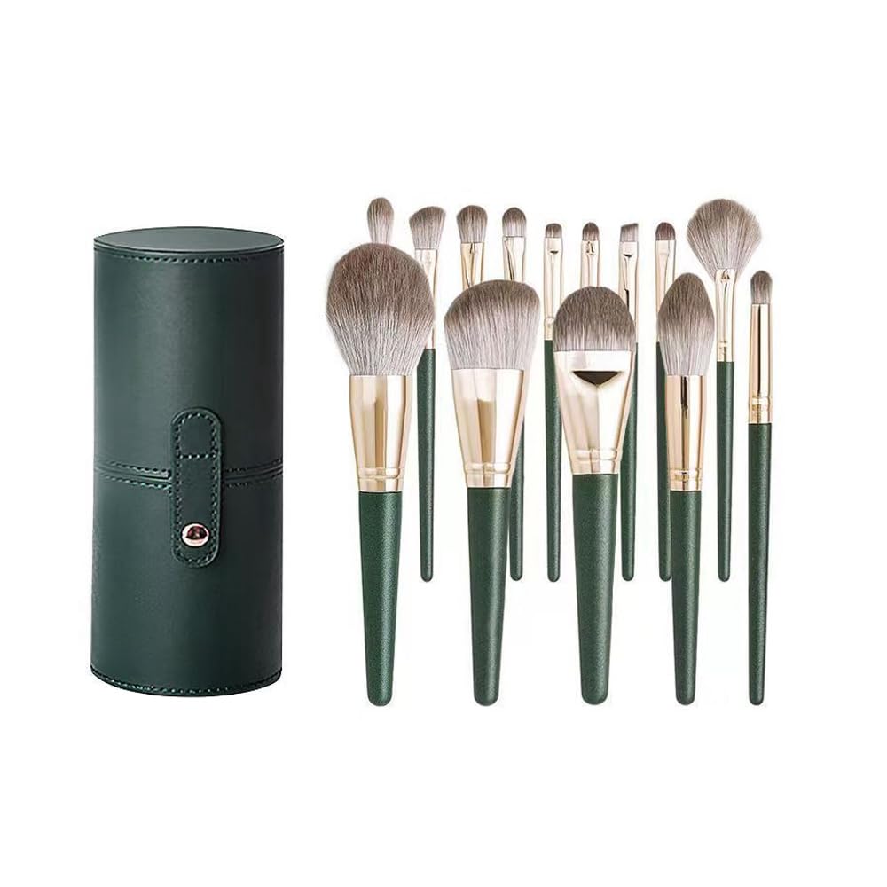 14 Piezas Set de Brochas de Maquillaje Profesional Kabuki Brochas Maquillaje Premium Cerdas Sintéticas Brochas Maquillaje para Cara y Ojos, Colorete, Contorno, Corrector, Sombra de Ojos con estuche