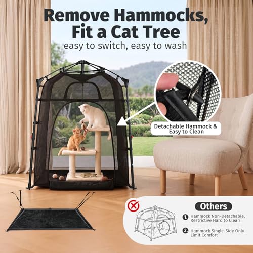 Image of Catio Outdoor Cat Enclosure Pop up Cat Tower Tent Cat Playpen w /Breathable Mesh Portable Catio Kitten Pet Animal Play Pen Indoor Enclosed Kitty Patio Balcony Camping(Square,XL)