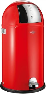WESCO Kickboy Tretabfalleimer in der Farbe rot, pulverbeschichtetes Stahlblech, 40 Liter Volumen, klappe aus Edelstahl, verchromter Kunststoff-Fußtritt