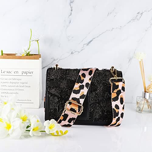 Wide Shoulder Bag Strap, Leopard Print Replacement Handbag Straps Adjustable Crossbody Bag Strap with Clips Handbag Canvas Bag