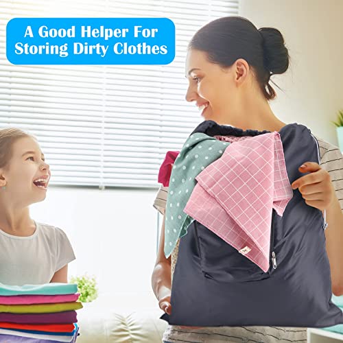 2 Pieces Travel Laundry Bag Small Dirty Clothes Bags For Traveling Lightweight And Expandable Laundry Bag For Suitcase With Zipper And Drawstring Nylon (Blue, Gray, Classical Pattern) #TOP5