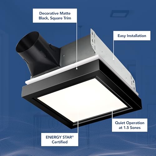 Image of Broan-NuTone 110 CFM Decorative Bathroom Exhaust Fan with LED Light and Matte Black Trim, ENERGY STAR certified