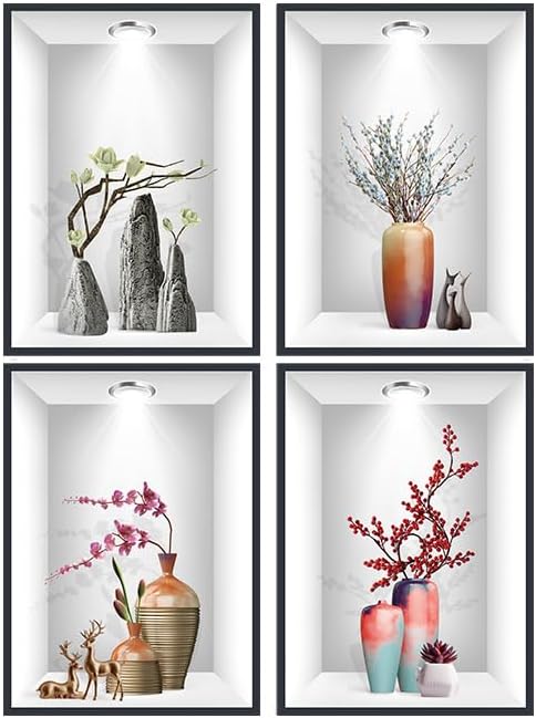 Miniatura 7 de Calcomanías de pared 3D para florero, flores de simulación, calcomanías de pared extraíbles para decoración del hogar, sala de estar, oficina,