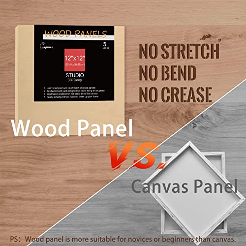 Unfinished Birch Wood Boards Canvas For Painting, 5 Packs 3/4’’ Deep Cupohus 12’’ X 12’’ Wooden Cradled Panels For Pouring Art, Crfats, Paints And More #TOP4