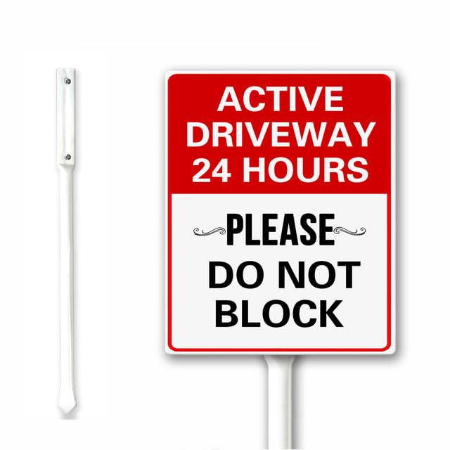 No Parking Active Driveway 24 Hours Please Don't Block Metal Yard Sign With 12.8 inch Stake Kit, 18x22 CM, Set of 1, Sturdy Aluminum, Weatherproof, Outdoor Sign for Home Business Shop