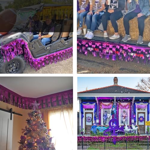 Image of Foil Fringe Garland - Pack of 3- Metallic Parade Floats Skirting Tinsel Streamers Banner for Birthday Wedding Dec 4th of July Homecoming Float (Purple)