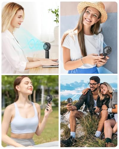 Image of TEKCOOL Portable Mini Fan - Rechargeable Hand Fan with 3 Adjustable Speeds, 2000mAh Battery, Lightweight Design, Low Noise, and Easy Portability for Indoor and Outdoor Use (Black)