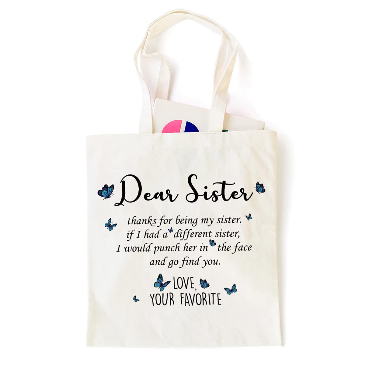 Sister Gifts from Sisters Funny, Sister Gifts from Brother, Sister Birthday Gifts, Gift for Sister Soul Sister Gifts Big Little Girl Tote Bag-Thanks for My Sister