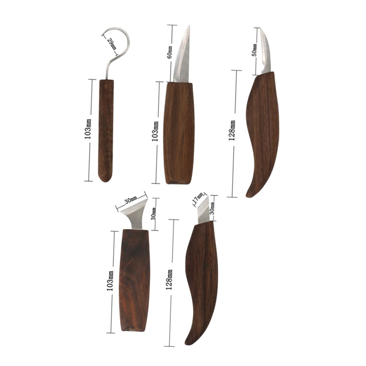 Kit para Tallar Madera de 7 Piezas con Cinceles Portátiles | Mango de Nogal, Acero de Aleación, Uso Doméstico y Taller, Incluye Cuchara de Madera