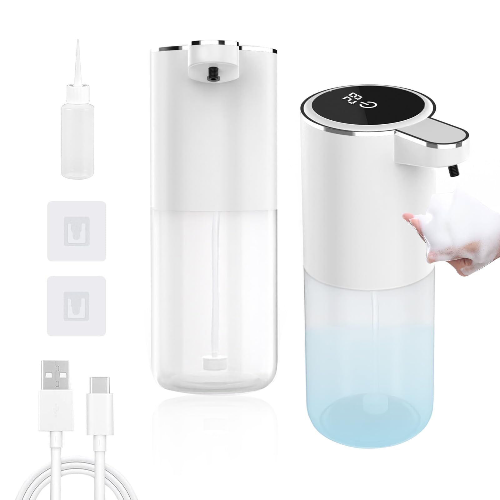 ソープディスペンサー 自動 泡 【LED電量と温度表示・400ml新型透明ボトル 】 ハンドソープ ディスペンサー ハンドソープ 自動 ディスペンサー オート センサー USB充電式 壁掛け 【吐出量四段階調節& 0.1秒反応】オートディスペンサー 食器洗剤 洗浄モード機能 ディスペンサー 非接触式 ノータッチ ウイルス対策 半家庭 洗面所 病院 学校などに適用