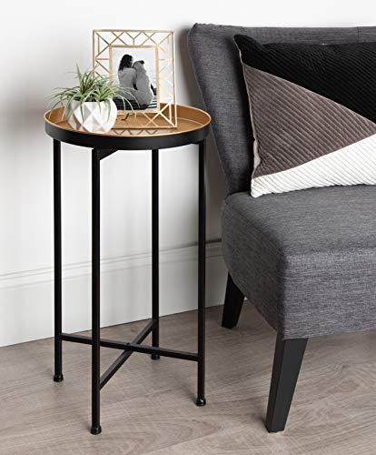 Image of Kate and Laurel Celia Round Foldable Tray Accent Table, 14 inch x 14 inch x 25.75 inch, Black and Gold, Modern Minimalist Design and Detachable Magnetic Tabletop
