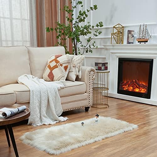 EasyJoy Ultra Soft Fluffy Shaggy Area Rug Faux Fur Rug Chair Cover Seat Pad Fuzzy Area Rug for Bedroom Floor Sofa Living Room (2 x 4 ft Rectangle, Beige)