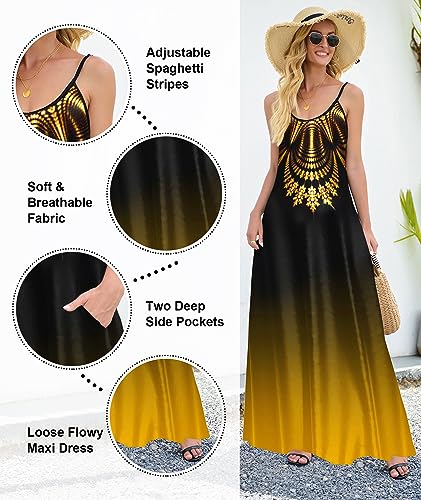 Image of Wolddress Womens Maxi Dress with Pockets 2026 Casual Strap Plus Size Loose Plain Long Office Summer Beach Travel Dresses S-5X