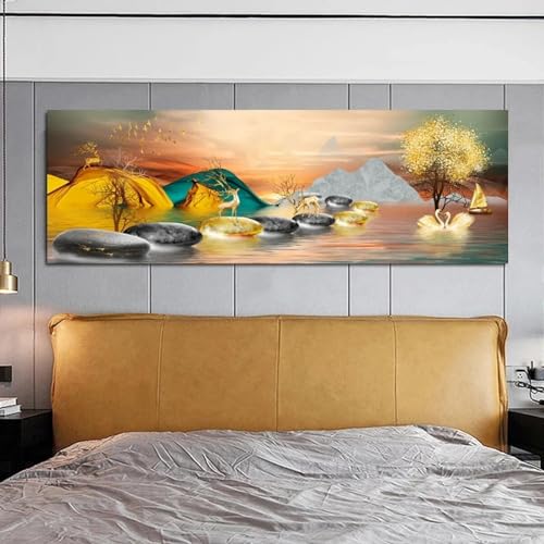 Toile salon cerf doré décoration murale grand format KEBIA sans cadre