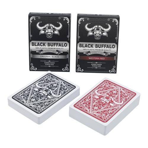 Black Buffalo Playing Cards – Wasserfeste Pokerkarten aus Plastik – 4 Eckzeichen mit Jumbo Index – Doppelpack Schwarz und Rot – Ansicht 2