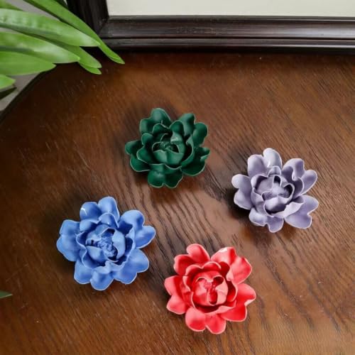 Image of Dark Green,Luoyang Peony, 3.54 inch,Ceramic Flower Wall Art Decor, Artificial Flower Wall Sculpture,Handmade Ceramic Flowers for Home,Hallway,Living Room, Kitchen,Bathroom