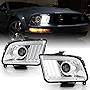 ACANII - For [Upgrade Style] 2005-2009 Ford Mustang Chrome Housing LED Tube Projector Headlights Headlamps Assembly Pair