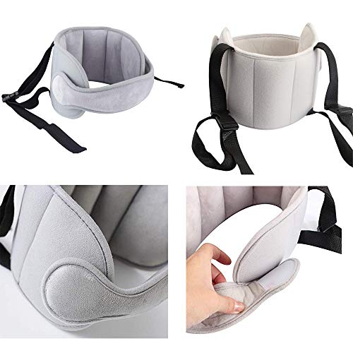 Supporto Testa Seggiolino, Saibit Supporto per la Testa del Bambino, Fascia di Supporto la Testa, Cinturino Supporto Testa Seggiolino Auto, Testa Regolabile di Sicurezza Sleep Belt (Grigio)