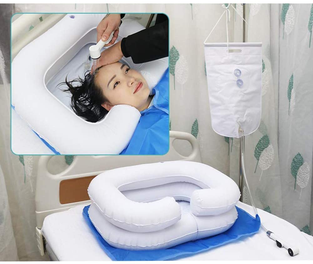 Bassin de lavage de cheveux gonflable avec système de douche de chevet complet 6 pièces
