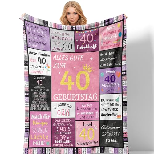 Tutukyle 40 Geburtstag Frauen, Geschenk 40. Geburtstag Frau, 40 Jahre Geburtstag Frau, Flauschig Wohndeck 150x130CM Decke, Geschenke für Frauen Mama, Ehefrauen A