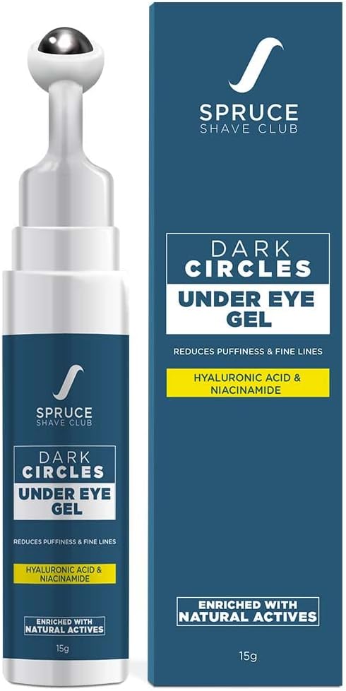 Spruce Shave Club Under Eye Cream Gel With Cooling Massage Roller For Dark Circles, Fine Lines & Puffy Eyes with Niacinamide & Hyaluronic Acid (15 G)