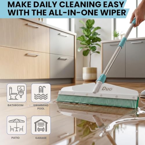 Image of Zureni DUO-16 Wiper Foam Rubber Blade Powder Coating Rod with Telescopic Long Handle for Wiping Floor Cleaning and Dirt Removal in Home Bathroom & Kitchen (Random Colours, 16 Inch)