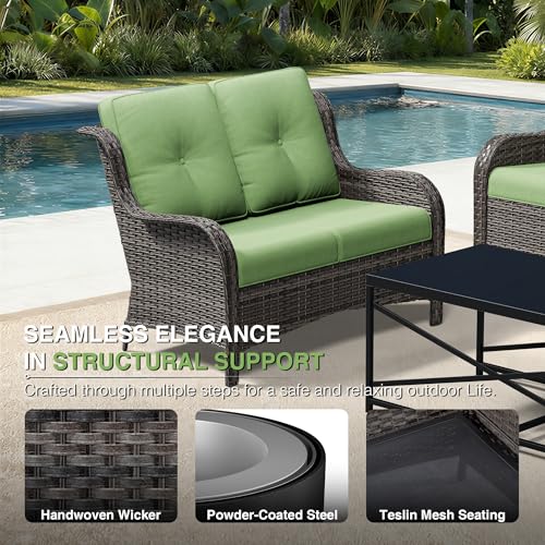 Image of Joyside 6 Piece Wicker Patio Furniture Set, Outdoor Swivel Rocker Patio Chairs with High Back, Deep Seating, Wide Armrest, Thickened Cushions, Outdoor Furniture for Deck, Porch Use