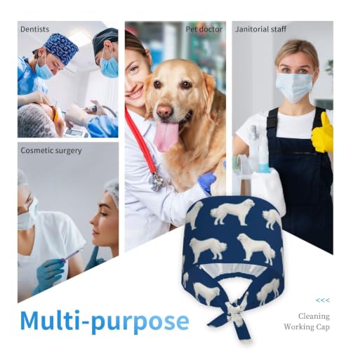 Image of Cute Pug Dog Print Working Cap Scrub Cap with Sweatband,Adjustable Fashion Bandage Tie Back Hat Headwear for Women Men