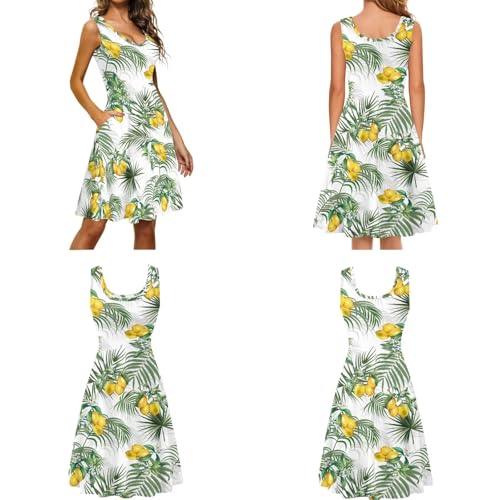 Image of Dreaweet Summer Dresses for Women A-Line Sleeveless Flowy Sun Dresses,Men's Casual Button-Down Shirts,Couple Matching Outfits