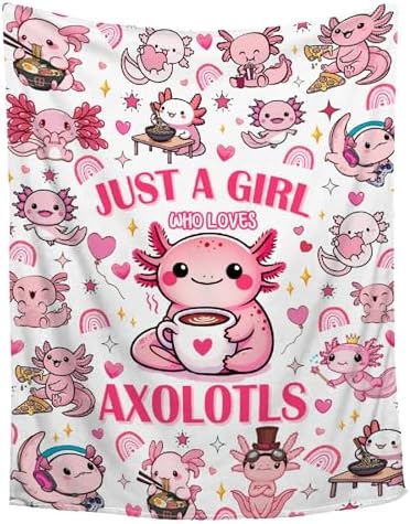 Just A Girl Who Loves Axolotls Blanket for Girls - Ultra Soft,Breathable,Comfortable Flannel Throw for Couch, Sofa,Bedroom - Salamander Animal Pattern Home Decor -40