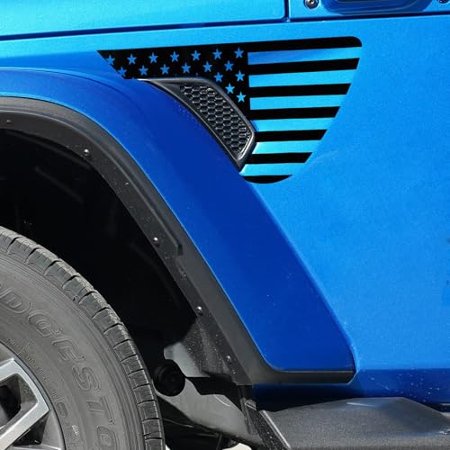 Image of 2Pcs /Pair Side Fender Vent American Flag Decals Compatible with Jeep Wrangler 2018-2024 USA Flag Vinyl Sticker for Truck Gladiator JT 2020 2021 2022 2023 2024 Decals Accessories (Black)