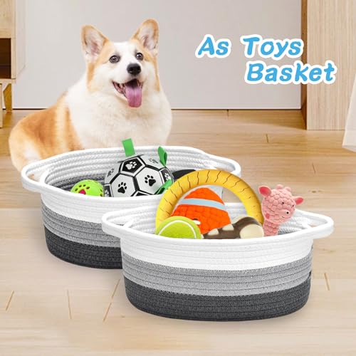 Image of ABenkle Small Basket Empty Gift Basket, Decorative Boho Rope Woven Nursery Storage Organizer Dog Toy Baskets for Baby Showers Christmas Easter with Gift Bags and Ribbons, 12 inchX 8 inch X 5 inch