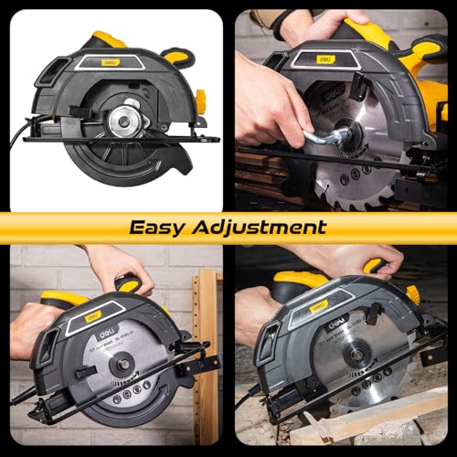 Image of Deli DL-YJ185-E1 1300W 7-1 /4 inch Corded Electric Circular Saw 24T Blade Easy Depth & Bevel Adjustment with Ergonomic Handle for Professional Use (Pack of 1, Yellow and Black)