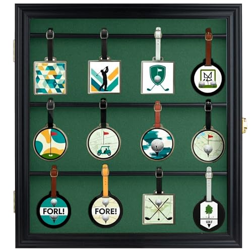 Image of Golf Club Bag Tag Collection Display Case Holds Wall Mount Wooden Shadow Box W /98% UV Acrylic Door Lockable Storage Box for Collection (Black - Bag Tag Frame)