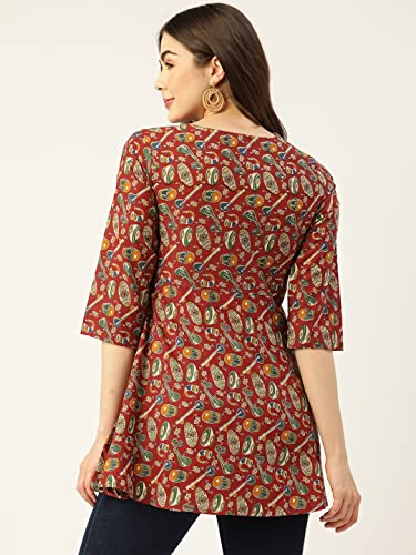 Image of feranoid Floral Print Angrakha 3 Sleeves Flared Kurti