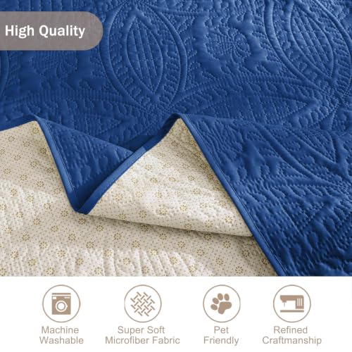 Image of Soft Quilted Couch Cover with Pockets for Extra-Large Sofa, Anti-Slip Sofa Covers Washable for 3 Cushion Pet Friendly, Oversized Sofa Cover Water-Repellent (X-Large Sofa 78 inch, Blue)