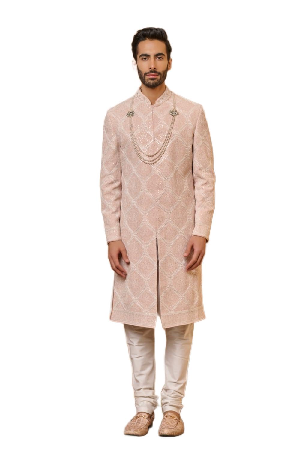 Pink Classic Sherwani For Men-image-19