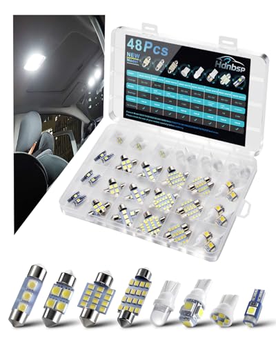 48Pcs Led Interior Car Lights Kit, Premium Bright White Led Bulb (194 T10 T5 De3175 W5W 2825 578 168) | Dome Map Dash Door License Plate Tail Light Bulbs, Interior Lights for Cars, Trucks, Rv, Boat