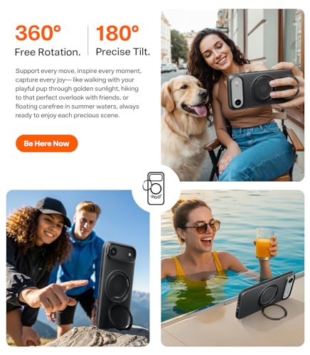 Image of TORRAS 360 Magnetic Stand for iPhone Air Case, [Fit for MagSafe] [Military-Grade Protection] Translucent Slim Case for iPhone 17 Air, 2025, Obsidian Black, Ostand O3 Fitness Series