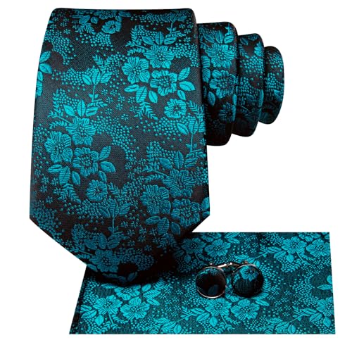 Image of Hi-Tie Men 63inches Tie Set Extra Long Necktie Paisley Tie Pocket Suqare Cufflinks Big and Tall Men Tie