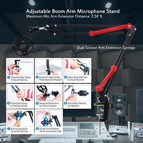 Soporte de micrófono con brazo ajustable y extensible tipo tijera Pyle para mesa 4