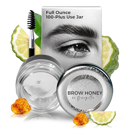 Brow Honey by Baezilla Eyebrow Gel - Long Lasting Clear Waterproof Wax Lamination Gift Set With Brush - Natural Amber Bergamot Scent