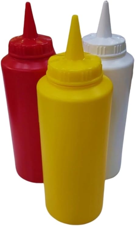 Plastik Sos Şişesi Seti, Kırmızı, Sarı ve Beyaz, Sıkmalı Kapak, 3'lü Set, Mutfak Kullanımı 500 ml ketçap mayonez hardallık
