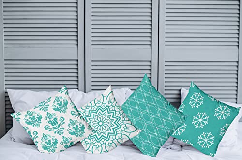 Ambesonne Retro Throw Pillow Cushion Case Pack Of 4, Trellis Grid Medieval Floral Damask Mandala Flower Ornament In Modern Monochrome, Modern Accent Double-Sided Digital Printing, 20", Dark Seafoam #TOP2