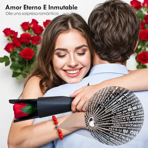 Miniatura 3 de Rosa Eternas Con Tallo,Rosas Naturales Hechas A Mano,Real Ramo Flores Preservada Para Día De La Madre Día De San Valentín Navidad Acción Gracias Madre Abuela Esposa Novia Cumpleaños Regalo Rojo